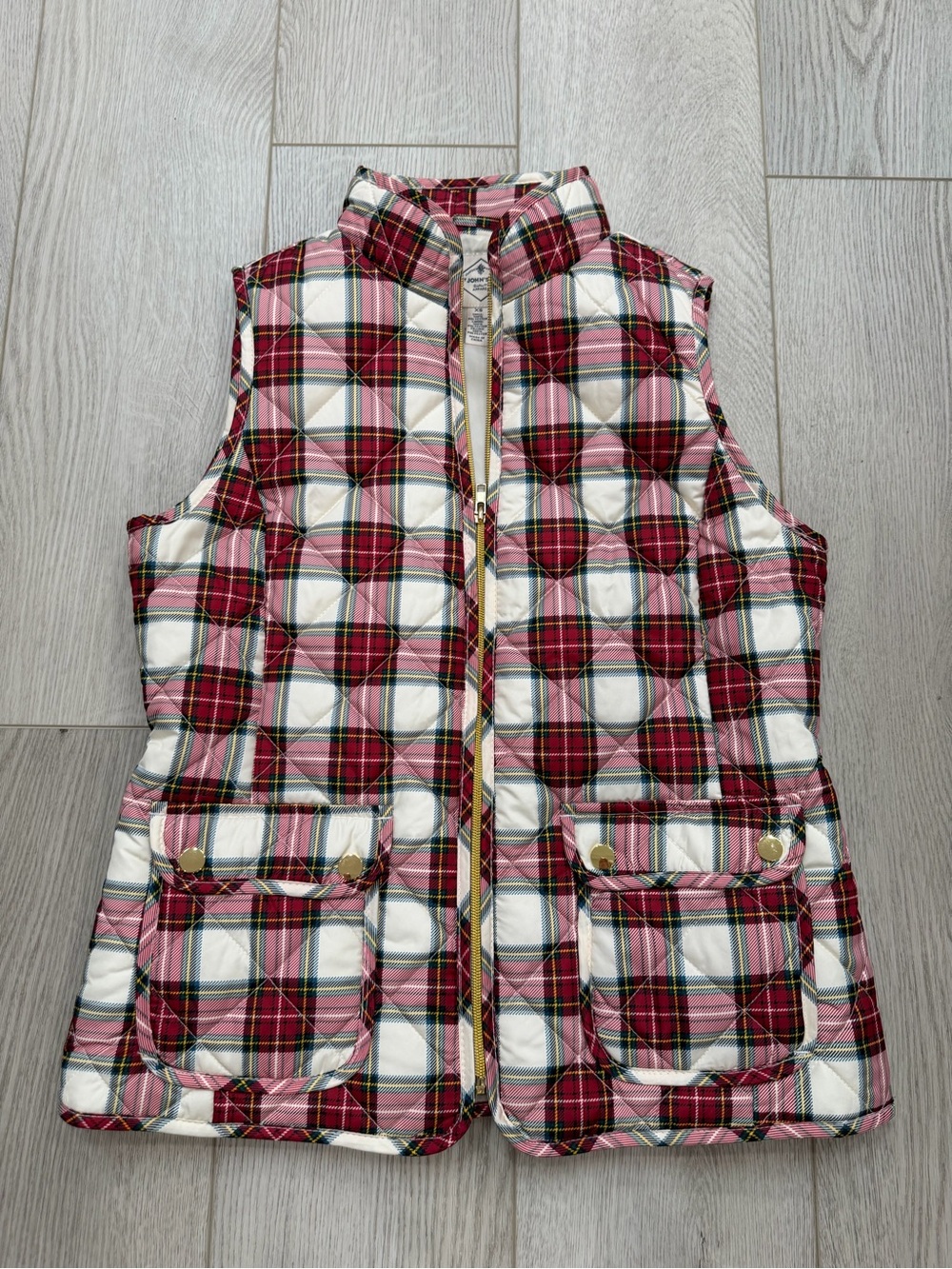 St. John's Bay Red & White Plaid Quilted Vest